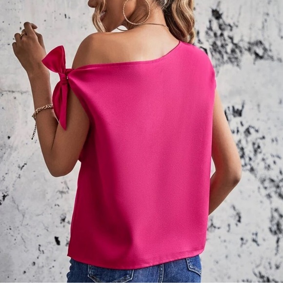 Knot Asymmetrical Neck Solid Blouse - Picture 3 of 6